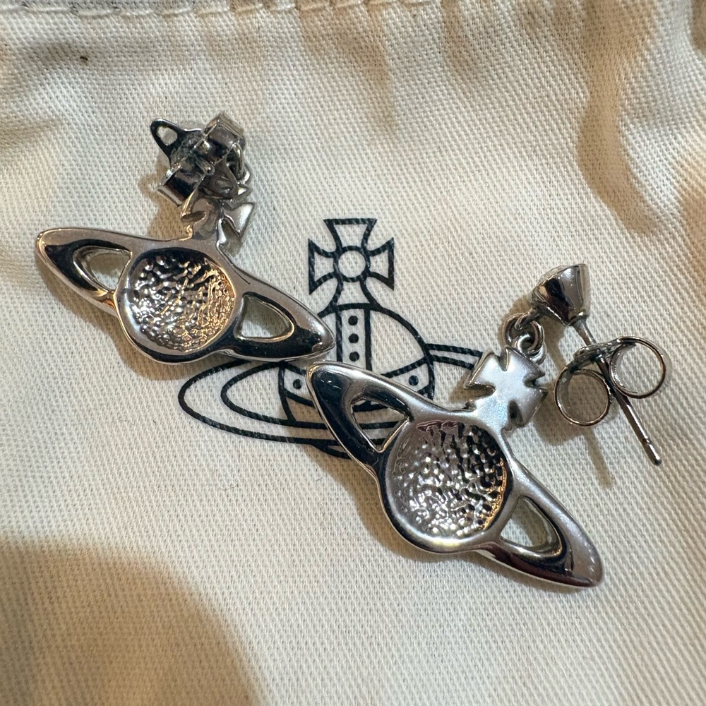 Vivienne Westwood Silver Orb Stud Earrings with Crystal Accents - Picture 3 of 4